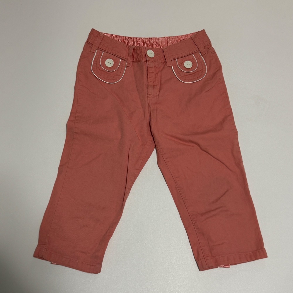 Mary-Kate Ashley Girls Pants Size 7 Coral Pink Capri‎ Cropped Button Pocket Y2K